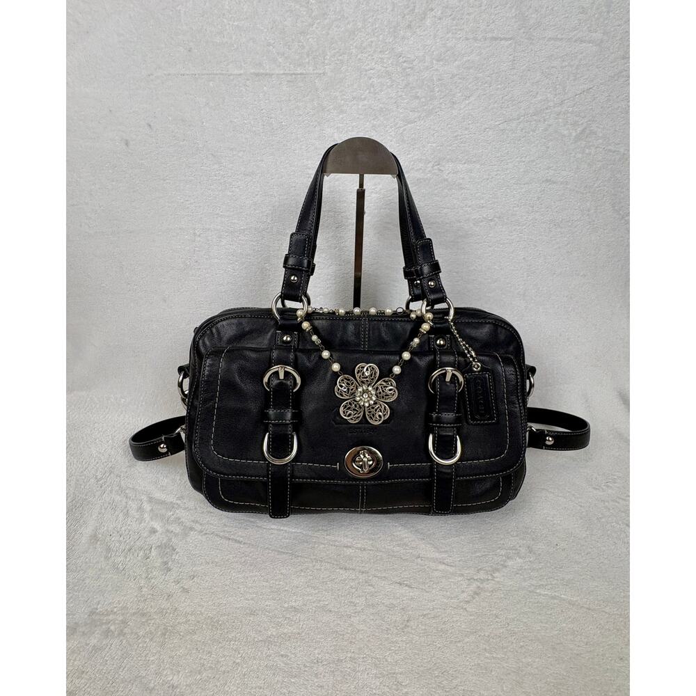 Coach Vintage Chelsea Black Leather Turnlock Satchel with Elegant Charm - Picture 15 of 16